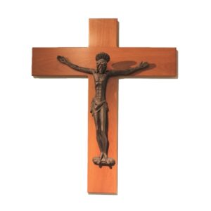 Croce in legno con Cristo resina bronzata Demetz