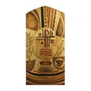 Simbolo eucaristico in legno scolpito con foglia oro
