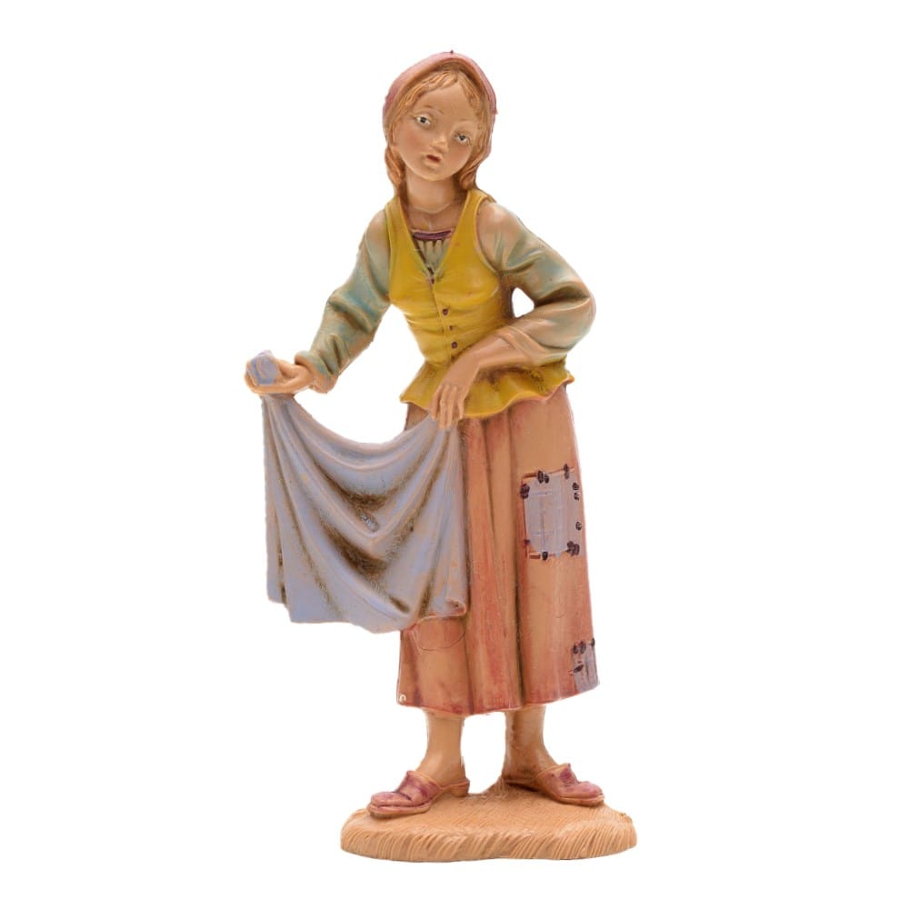 Figurine Fontanini Pastorella Avec Tapis 12 Cm - Résine Peinte à La Main En Italie, Pour Crèche De Noël