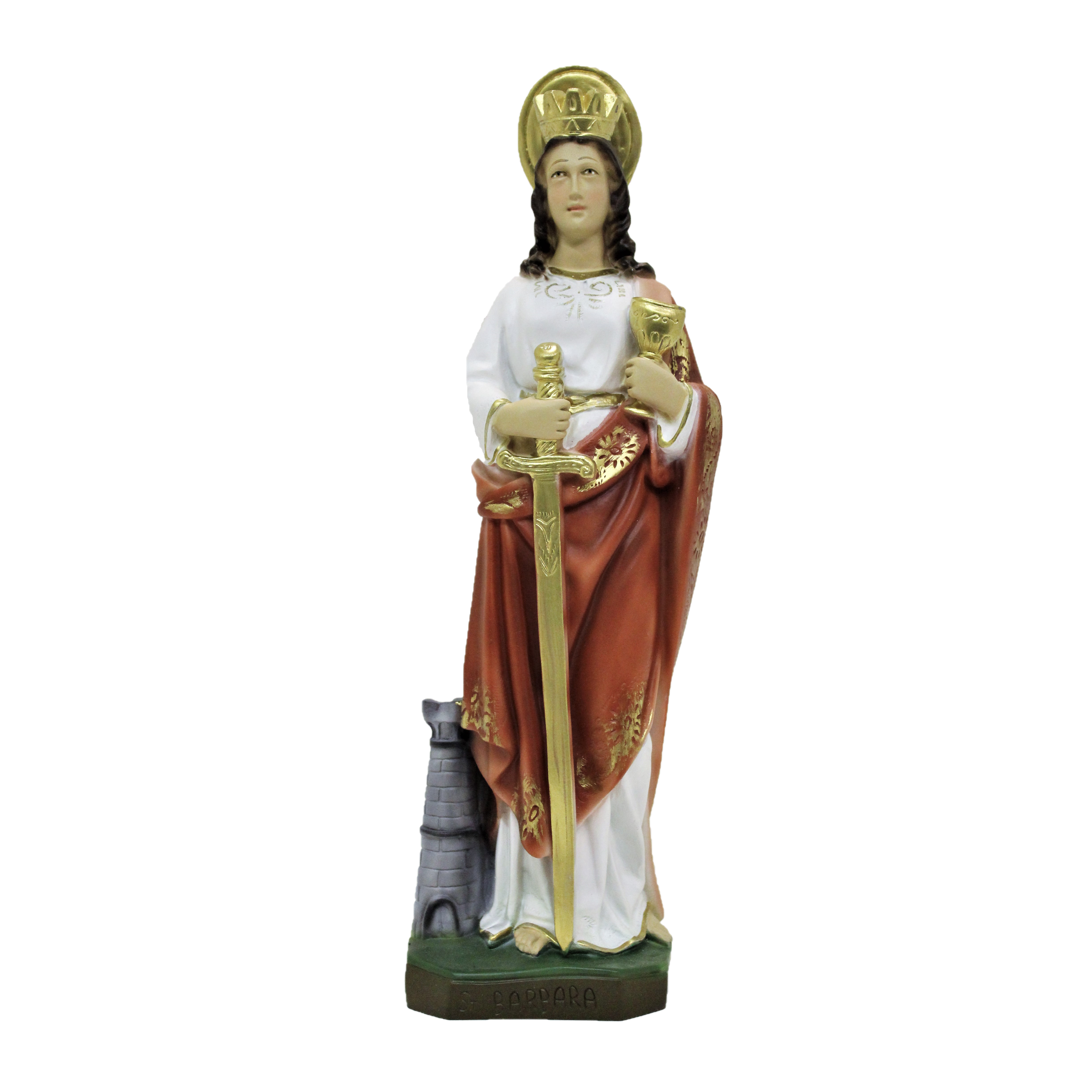 Statua Santa Barbara In Resina 31,5 Cm - Dipinta A Mano, Finiture Dorate, Leggera E Decorativa