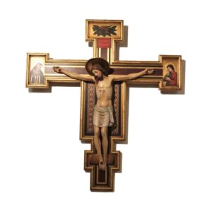 Croce Giotto cm 105x95 dipinta con Cristo in legno scolpito