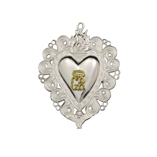Cuore votivo in argento 18x13 cm Pantaleone