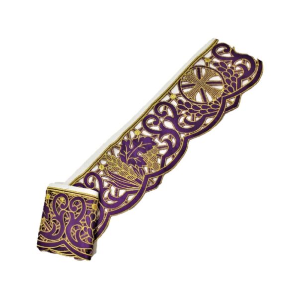 Bordura viola intagliata con spighe dorate 13,5 cm in raso