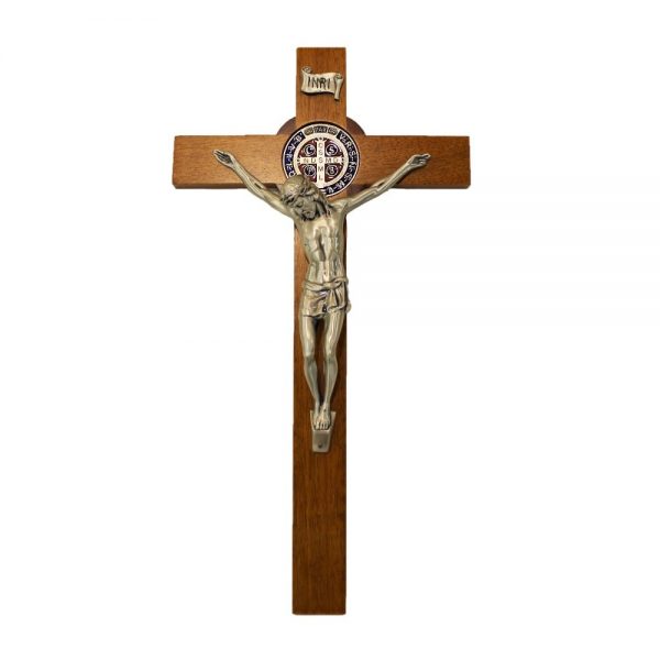 Croce San Benedettto in legno con placca smaltata