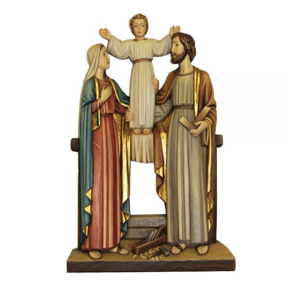 Statua Sacra Famiglia cm 40 in legno scolpito da appendere