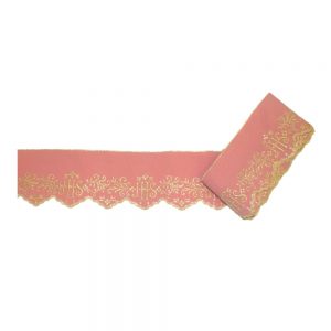 Mantovana in tessuto rosa ricamo oro 12 cm
