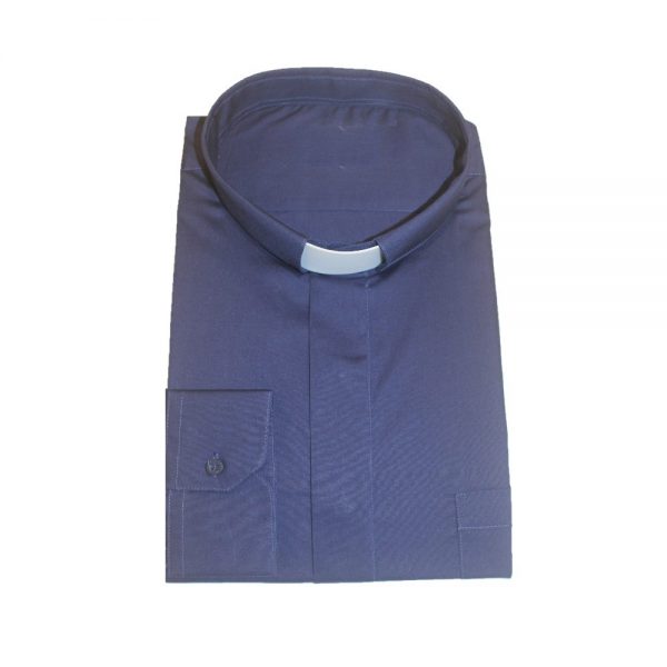 Camicia clergyman in popeline blu